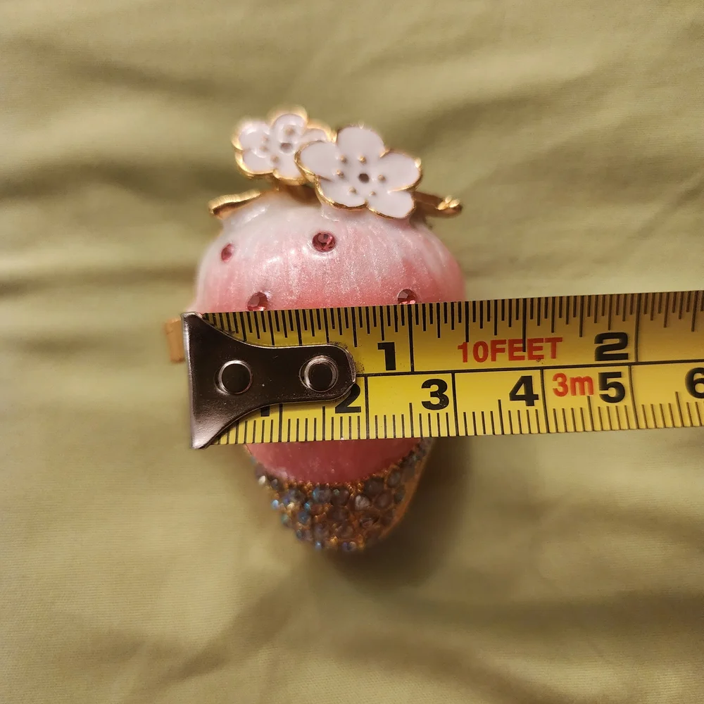 Pink Strawberry Trinket Jewelry Box Proposal Ring Box Rhinestone Enamel